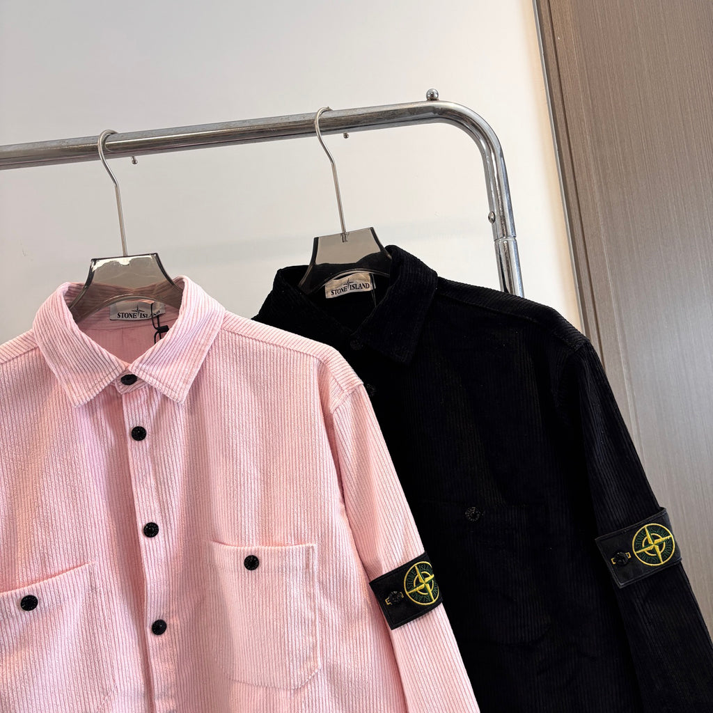 Stone Island Wide-Wale Corduroy Overshirt with Snap Buttons and Compass Badge