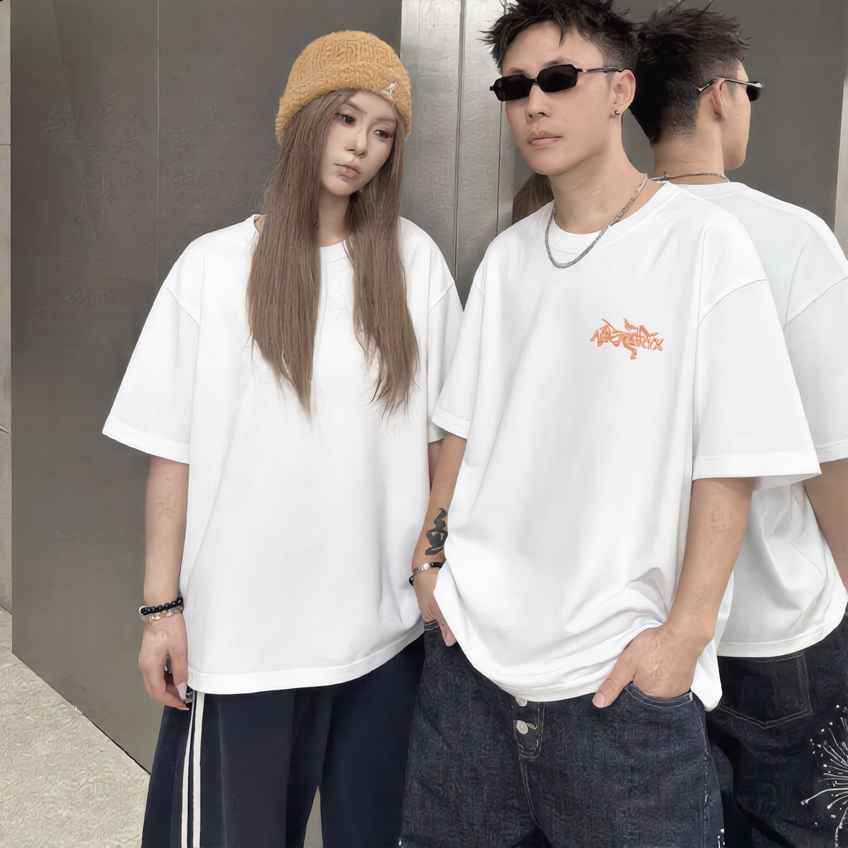 2026 Spring Summer Arc'teryx Washed Distressed T‑Shirt | Flocking Heat‑Press Chest Logo Unisex Tee