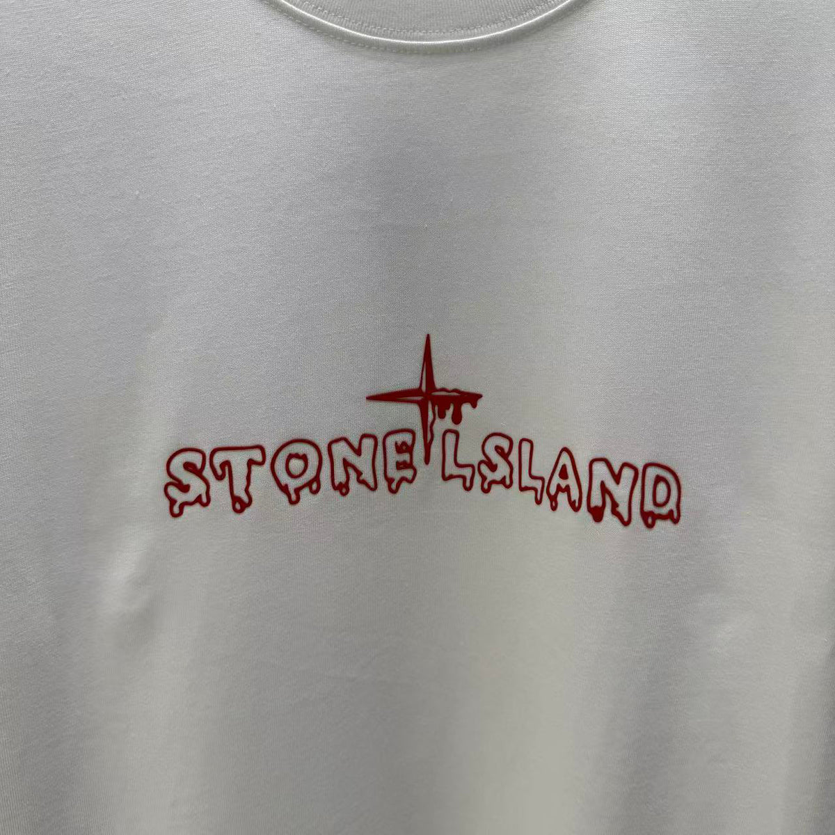 Stone Island Spring–Summer 2026 T-Shirt — Flock-Print Bubble Letter Logo, Compass Star Centre Chest