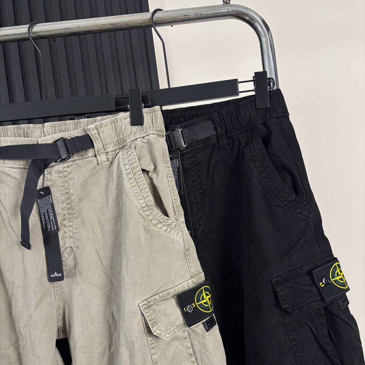 Stone Island Washed Multi-Pocket Cargo Trousers with Buckle Belt and Compass Badge