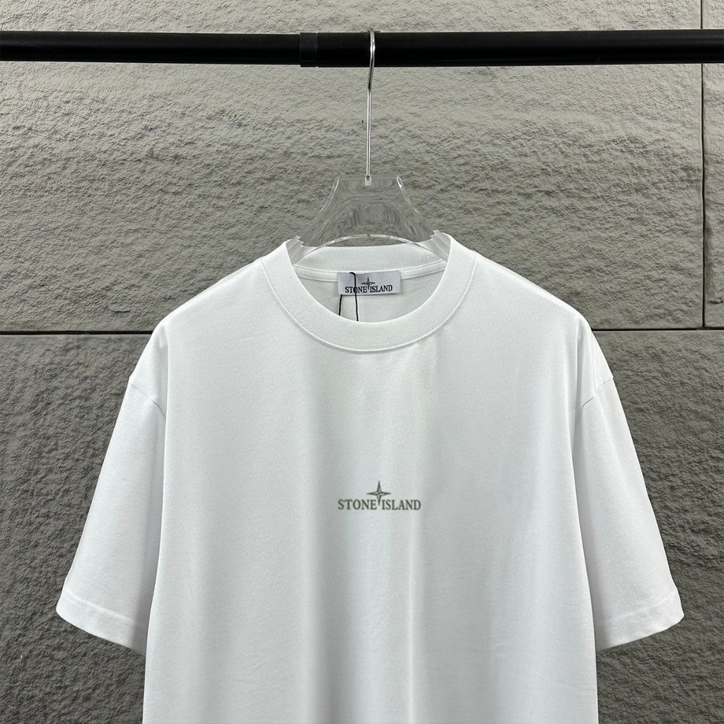 Stone Island Spring–Summer 2026 Dual-Technique T-Shirt - Silicone Compass Star Logo at Chest, Heat-Transfer Back Print