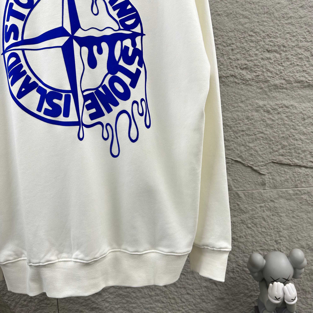 Stone Island Early Autumn–Winter 2026 Sweatshirt — Dripping Compass Star Flocked Logo at Left Chest, Dripping Compass Badge at Centre Back