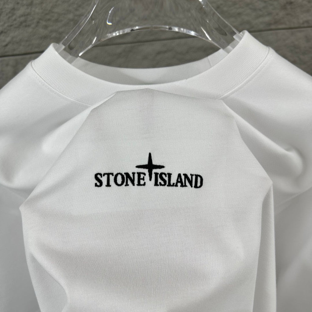 Stone Island Compass Star All-Caps Logo Embroidery T-Shirt - Front Chest and Upper Back Dual Placement
