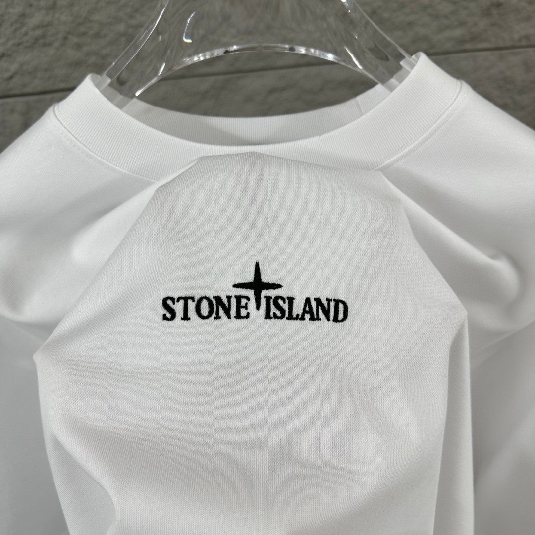 Stone Island Compass Star All-Caps Logo Embroidery T-Shirt - Front Chest and Upper Back Dual Placement