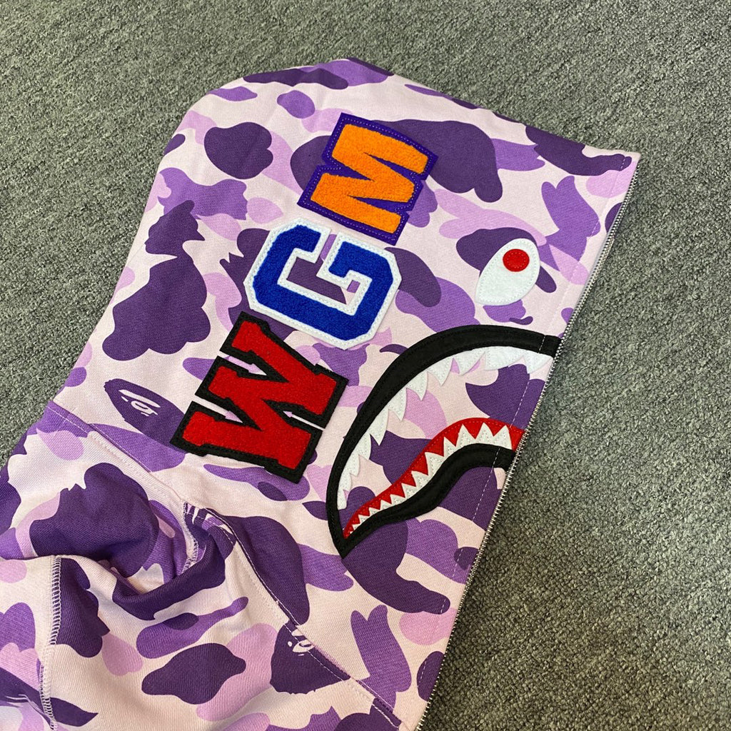 BAPE Taipei Exclusive Purple Color Camo Shark Full-Zip Hoodie