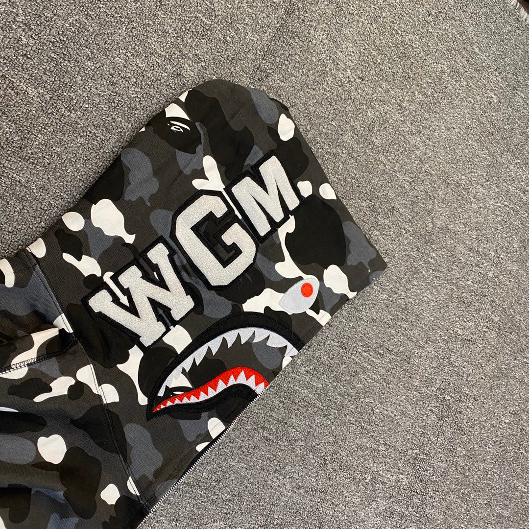 BAPE Glow-in-the-Dark City Camo Shark Full-Zip Hoodie - White / Black
