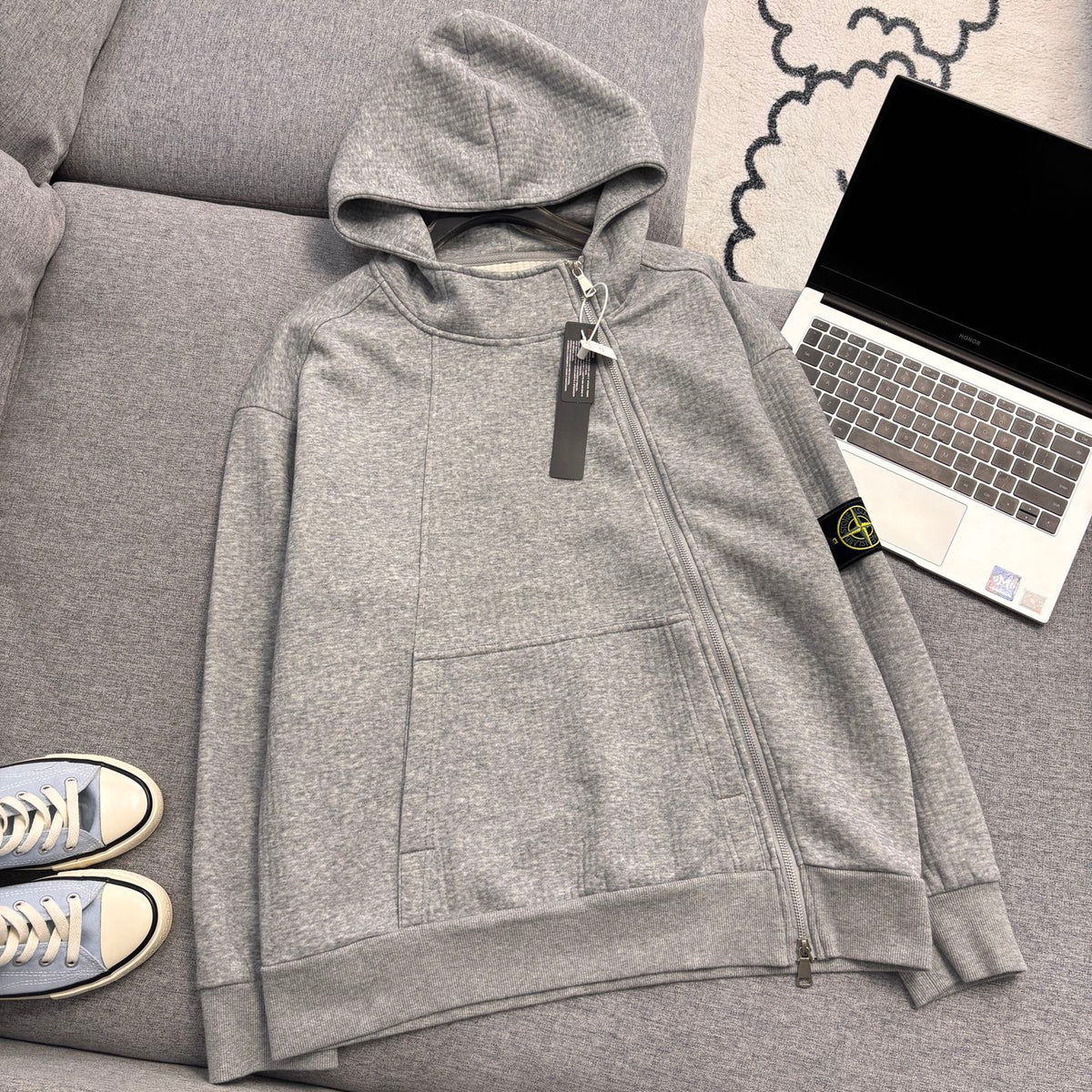 Stone Island Full-Zip Hoodie with Compass Badge