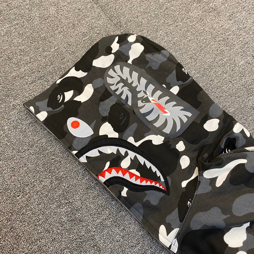 BAPE Glow-in-the-Dark City Camo Shark Full-Zip Hoodie - White / Black