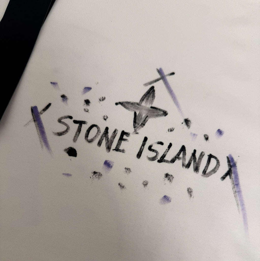 Stone Island Hand-Painted Graffiti T-Shirt with Compass Rose Back Print