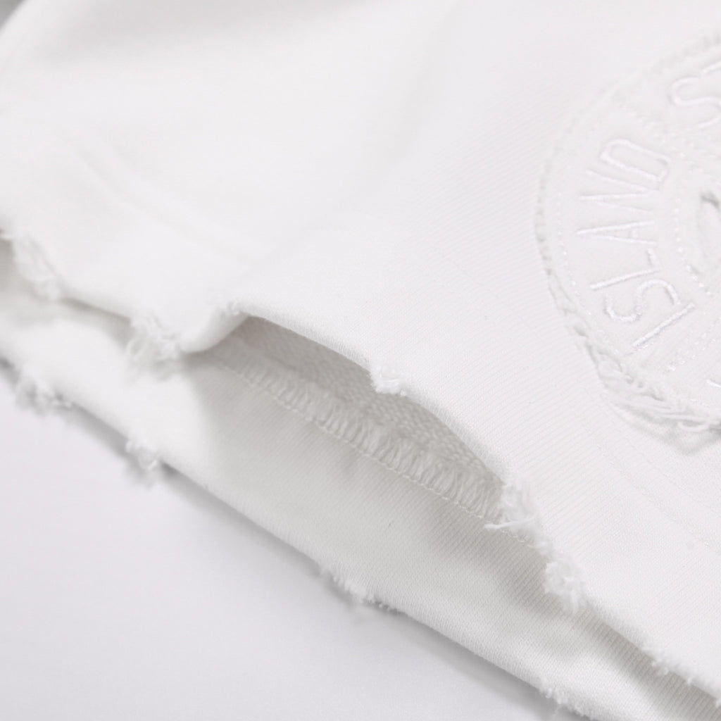 Stone Island Washed Cotton Fleece Shorts with Tonal Embroidered Compass Badge and Raw Cut Hem
