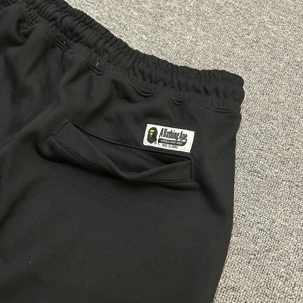 A Bathing Ape SS25 Gold Ape Head Woven Patch Shorts - Black