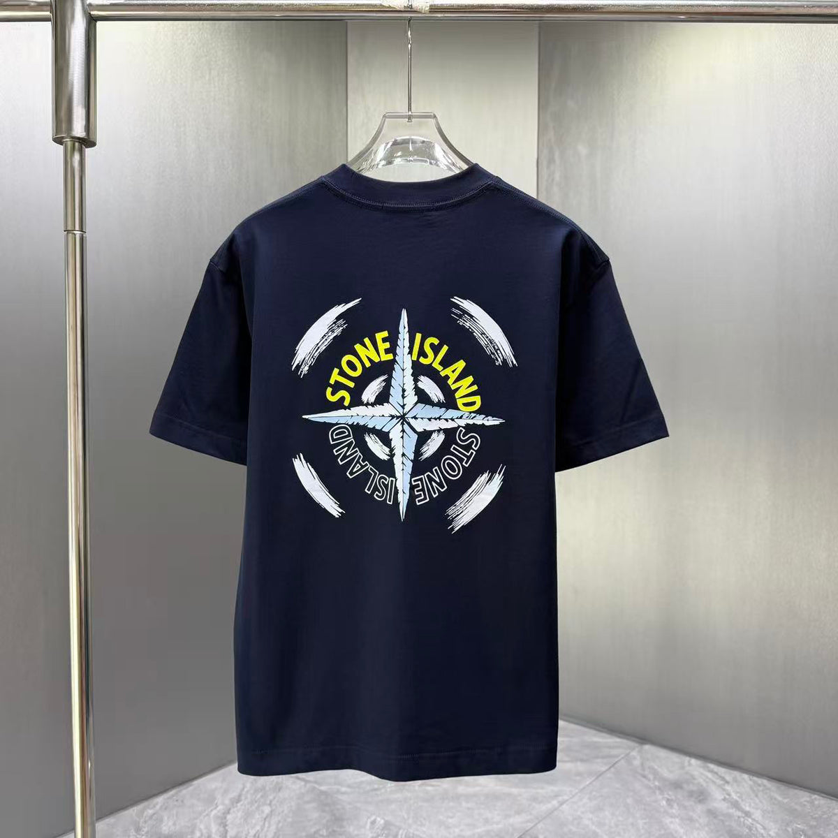 Stone Island Spring–Summer 2026 T-Shirt — Crystalline Prism-Effect Compass Star Print at Right Chest