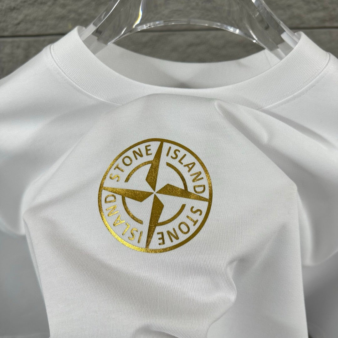 Stone Island Spring–Summer 2026 T-Shirt - Gold Foil Compass Badge at Centre Chest