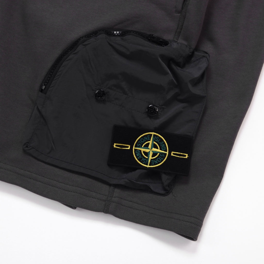 Stone Island Cotton Fleece Cargo Shorts with Nylon Cargo Pocket and Yellow-Green Compass Badge