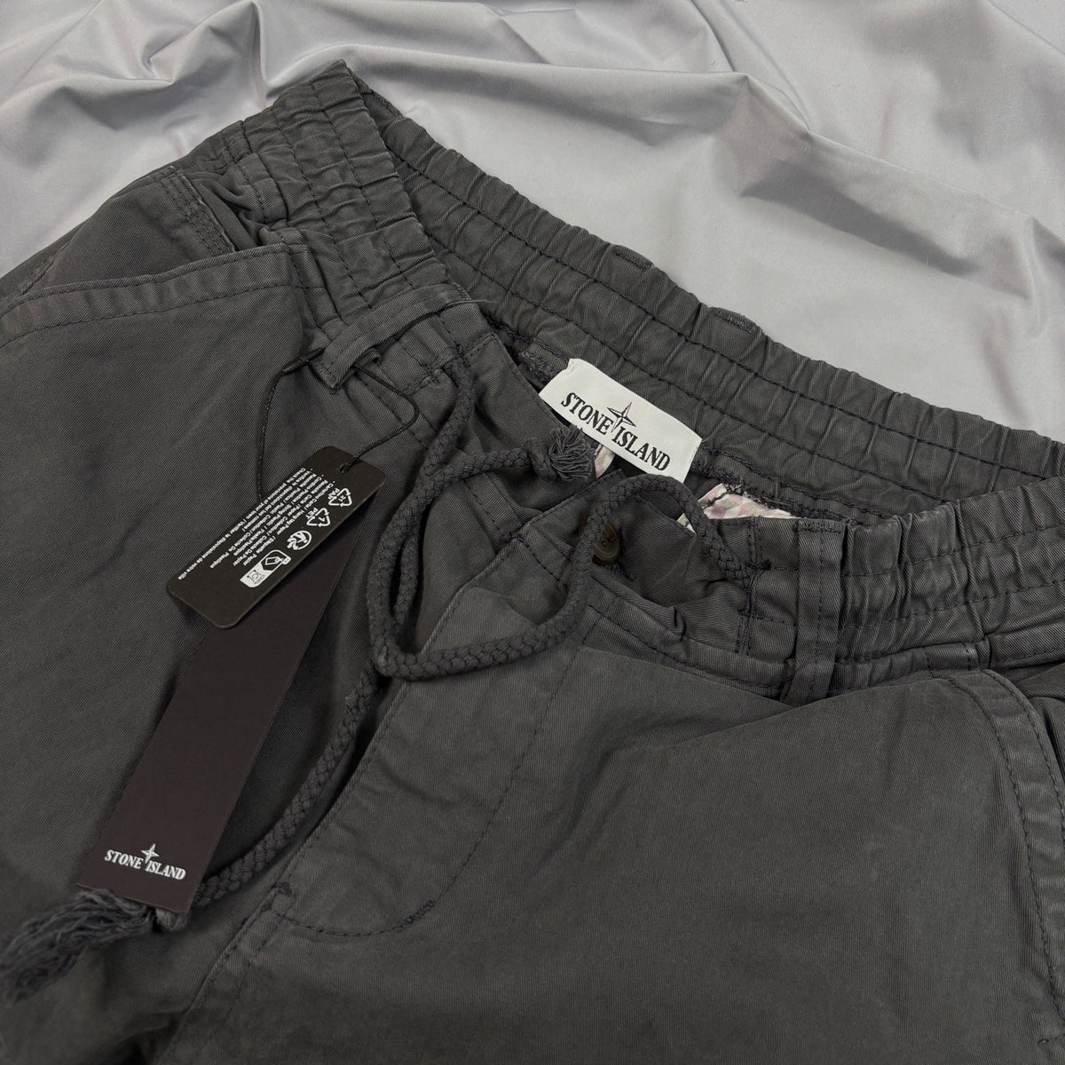 Stone Island Garment-Washed Cargo Jogger Pants with Compass Badge