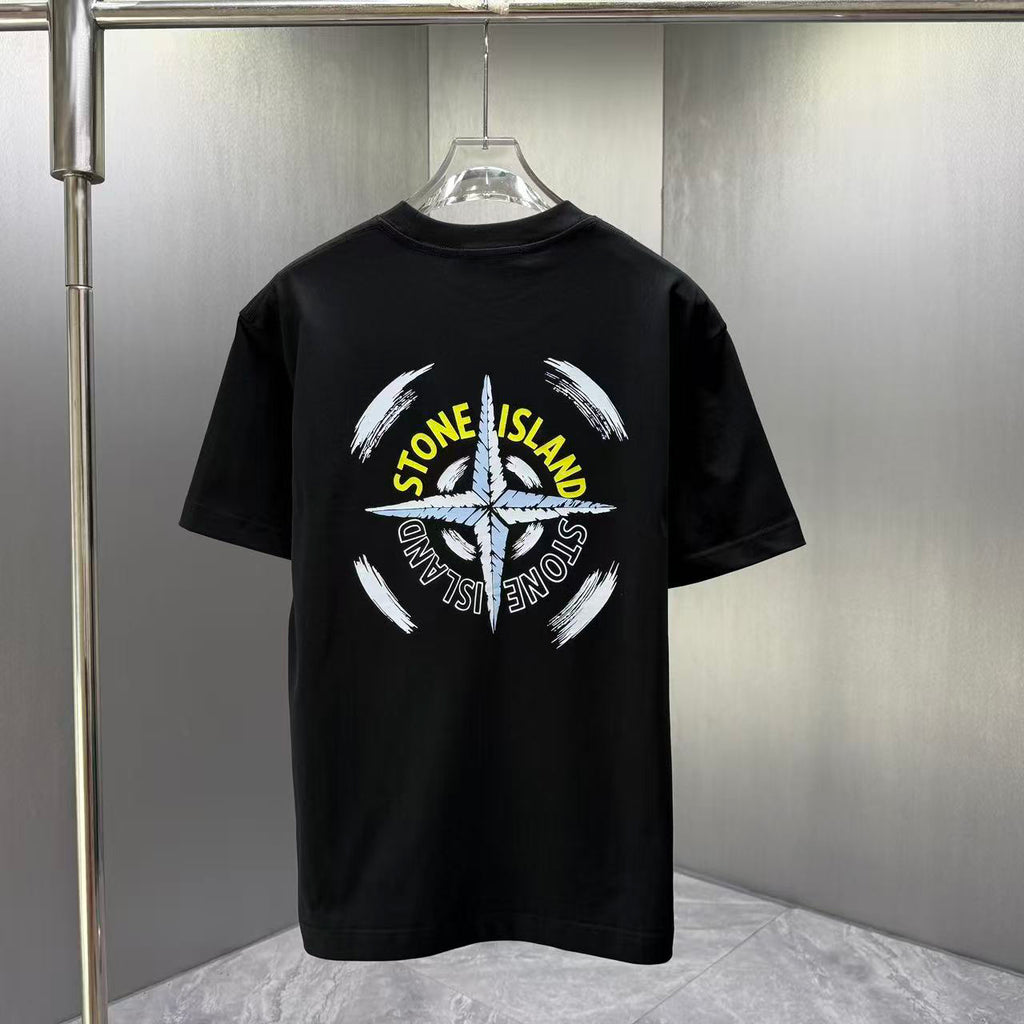 Stone Island Spring–Summer 2026 T-Shirt — Crystalline Prism-Effect Compass Star Print at Right Chest