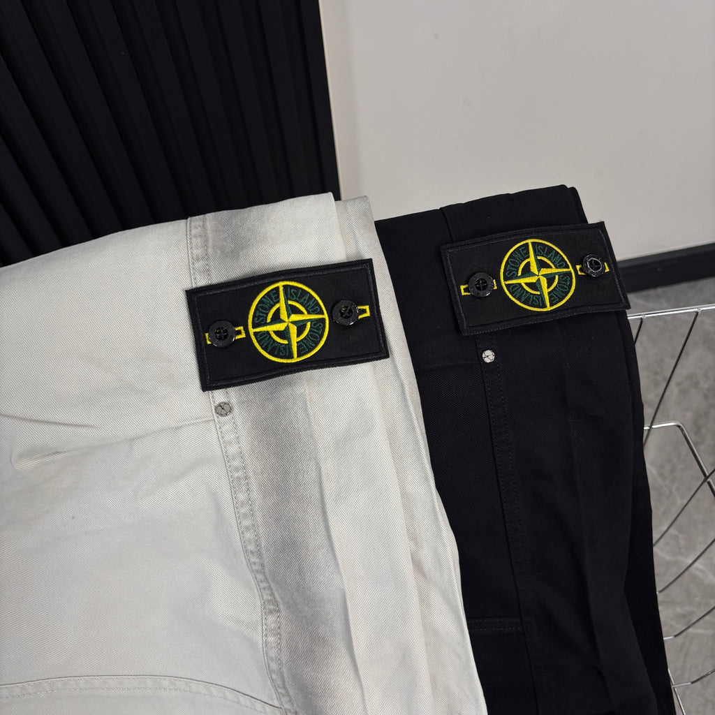 Stone Island Wide-Leg Straight Cargo Trousers with Compass Badge