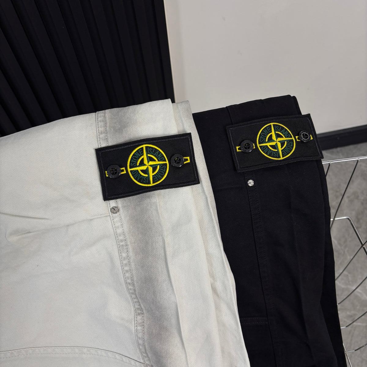 Stone Island Wide-Leg Straight Cargo Trousers with Compass Badge