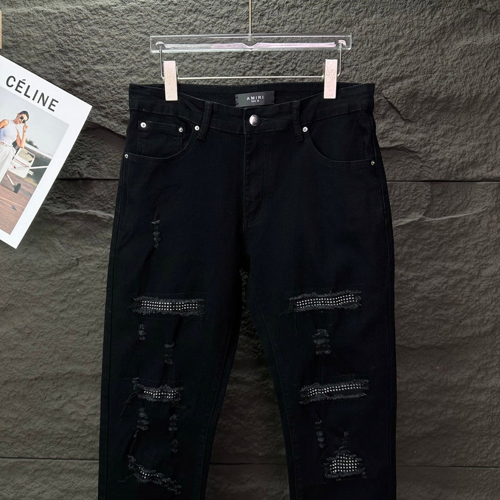 AMIRI Mesh‑Lined Multi‑Rip Distressed Slim‑Fit Denim Jeans