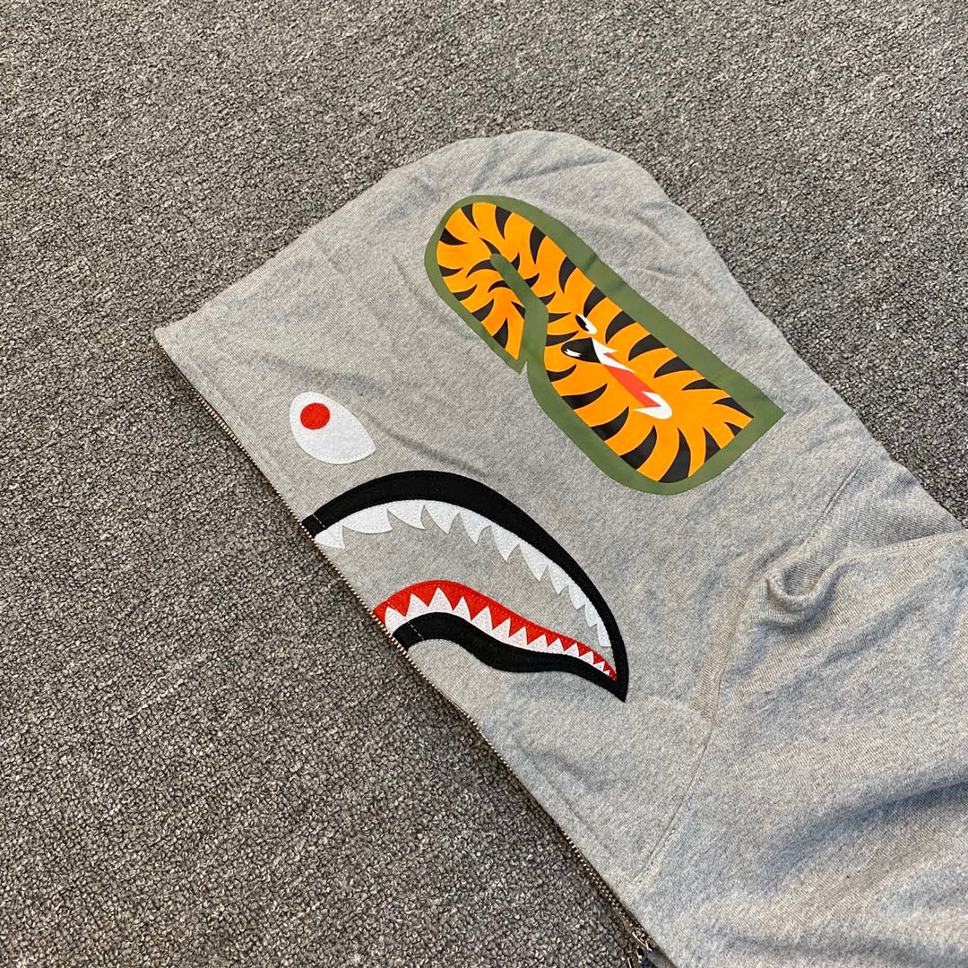 BAPE WGM Shark Full-Zip Hoodie Woodland Camo Hood + Sleeve - Black / Gray