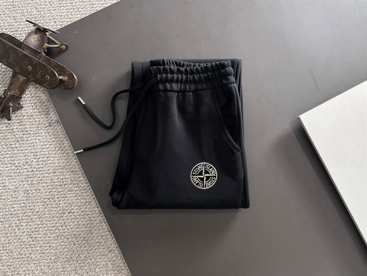 Stone Island Heathered Cotton Blend Relaxed Straight Sweatpants