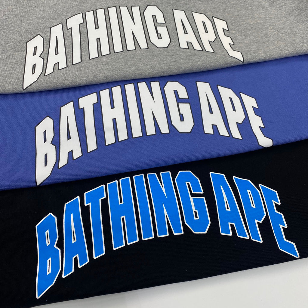 BAPE Bee Collegiate Arch "Bathing Ape" Contrast Crewneck Sweatshirt - Gray / Blue / Black
