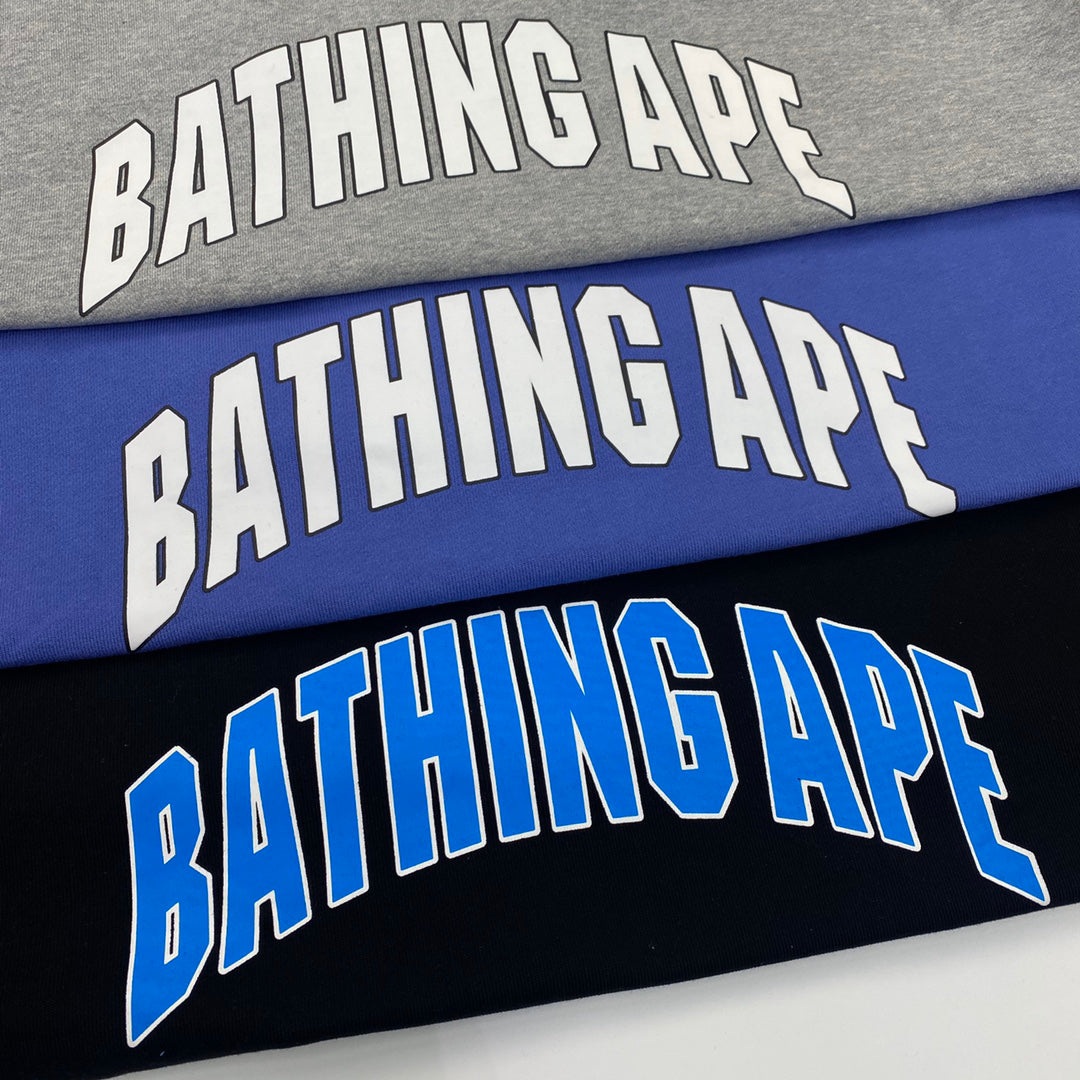 BAPE Bee Collegiate Arch "Bathing Ape" Contrast Crewneck Sweatshirt - Gray / Blue / Black