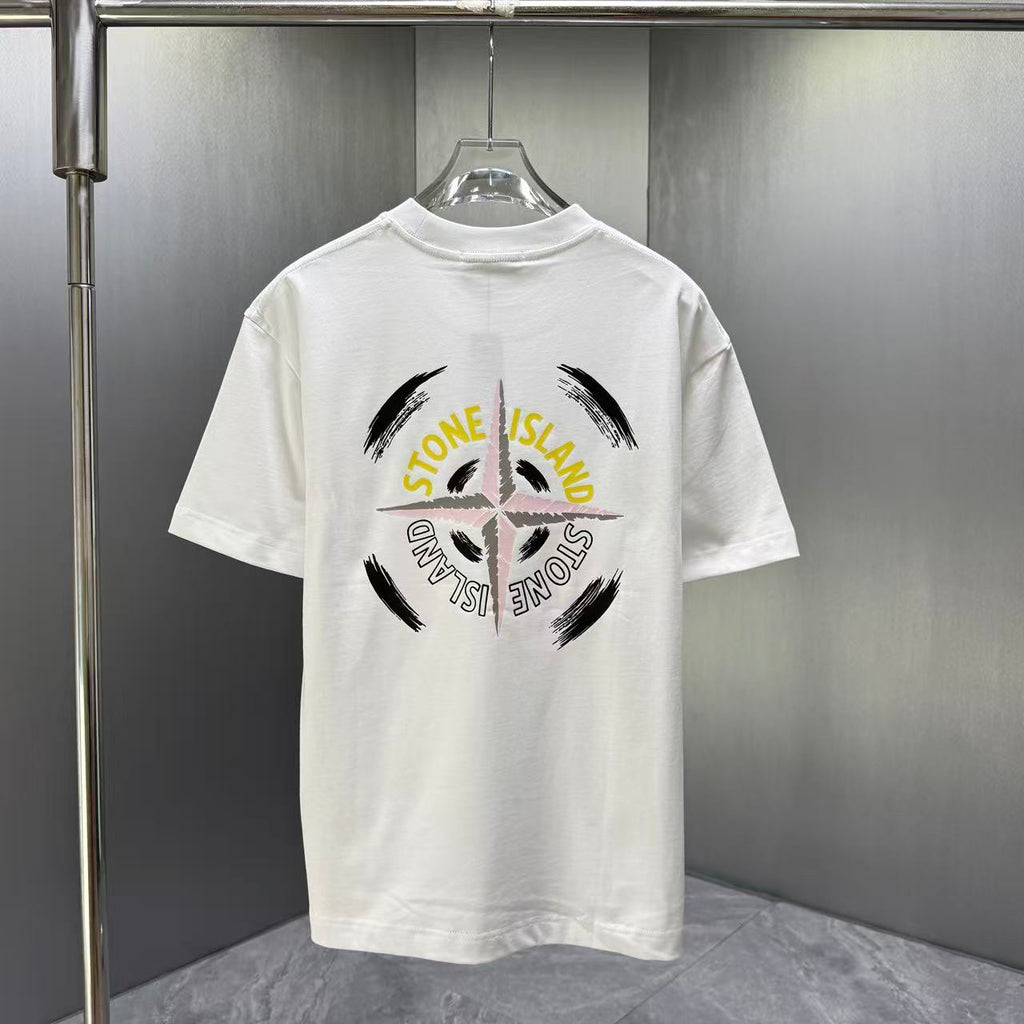 Stone Island Spring–Summer 2026 T-Shirt — Crystalline Prism-Effect Compass Star Print at Right Chest