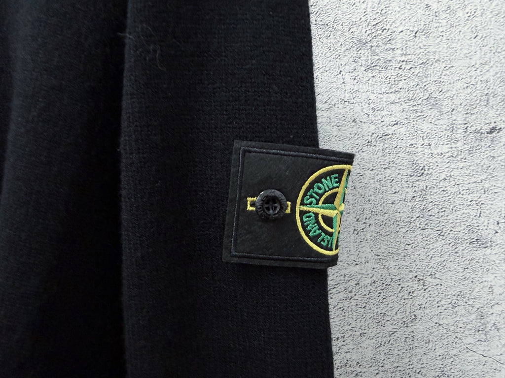 Stone Island Wool Knit Half-Button Mock Neck Sweater with Compass Badge on Sleeve