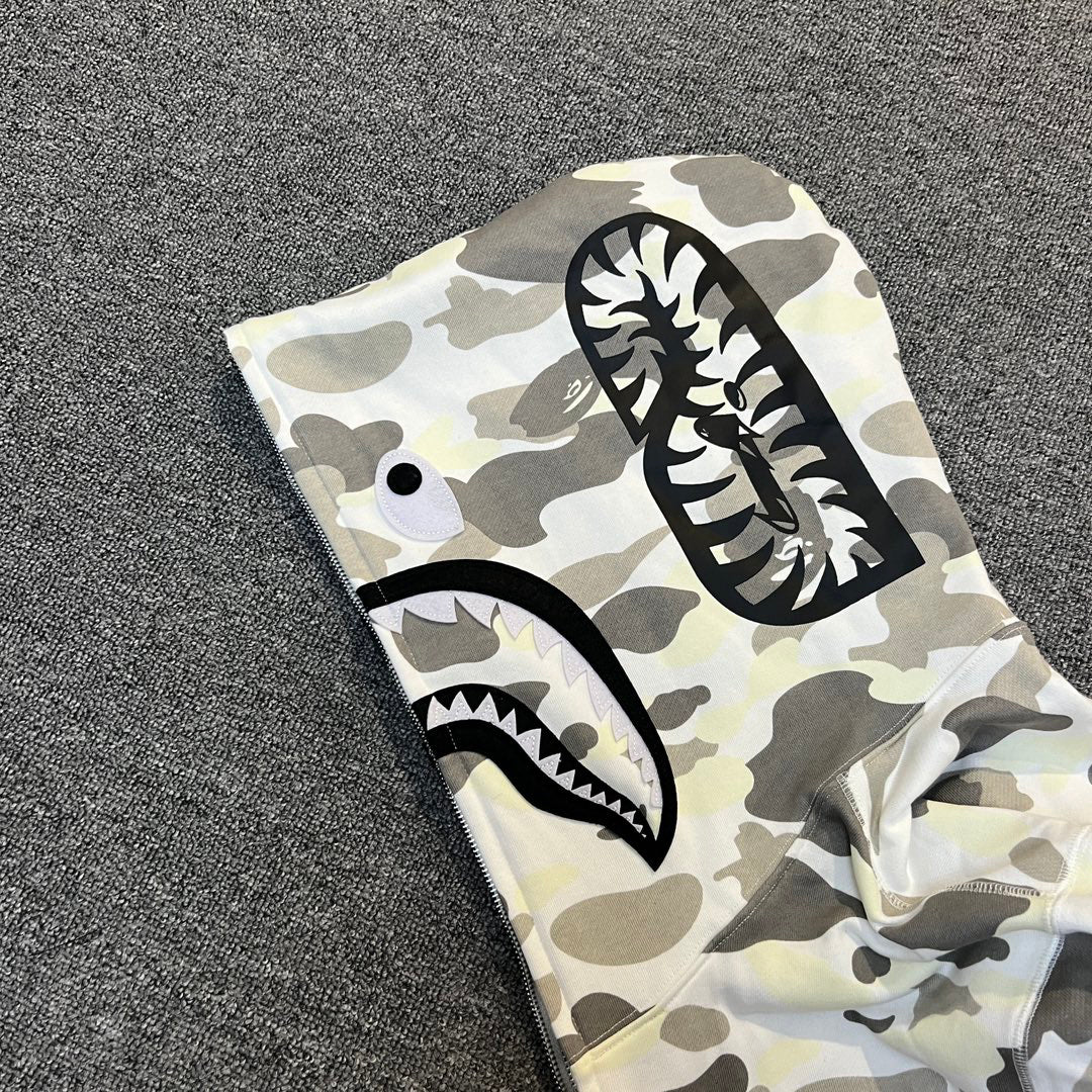BAPE Yin-Yang Glow City Camo Shark Full-Zip Hoodie - Black × White