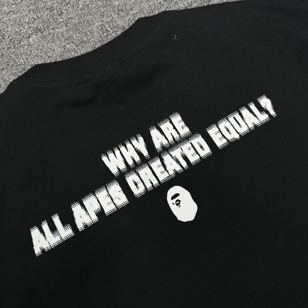 BAPE SS25 Pixel Font "Why Are All Apes Created Equal?" Double-Sided Oversized Heavyweight Unisex T-Shirt