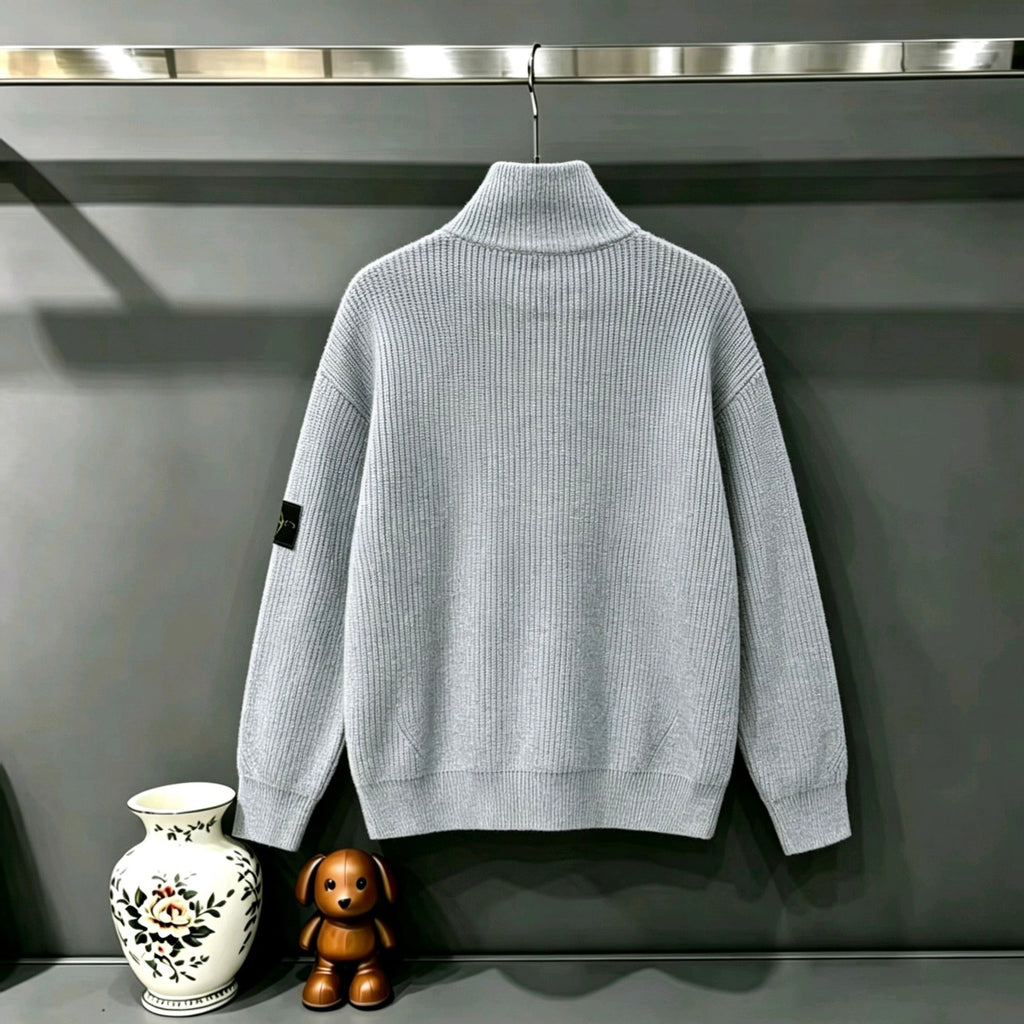 Stone Island Full-Zip Turtleneck Chunky Rib Knit Jacket