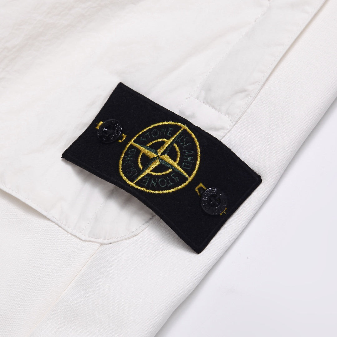 Stone Island Cotton Fleece Cargo Sweatpants with Right Thigh Curved Flap Pocket and Compass Badge