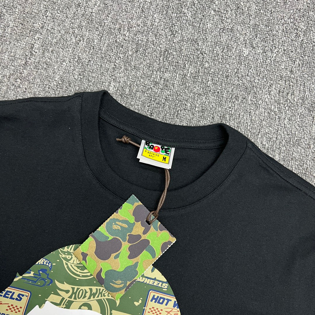 BAPE × Hot Wheels Collab Ape Head Sticker-Fill Badge Print Tee Oversized Unisex T-Shirt