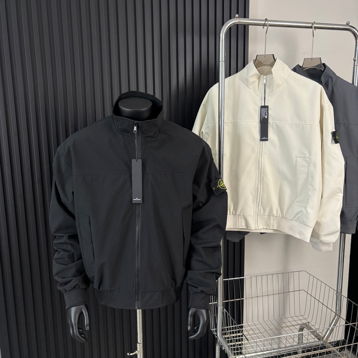 Stone Island Stand Collar Oversized Jacket with Large Patch Pockets and Compass Badge