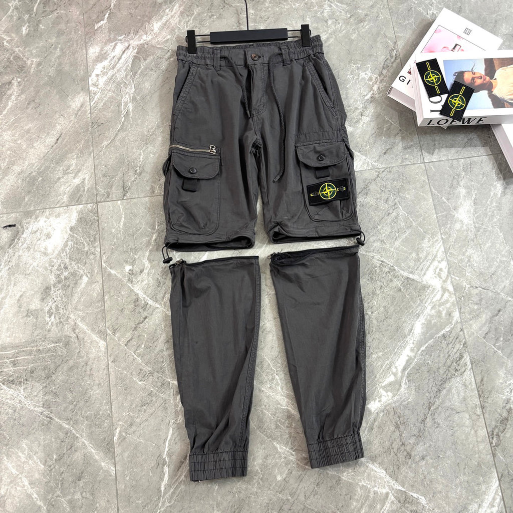 Stone Island 2-in-1 Zip-Off Convertible Cargo Trousers with Compass Badge