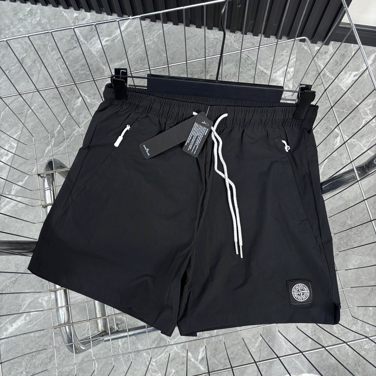 Stone Island Quick-Dry Athletic Shorts with Contrast Drawstring and Compass Badge