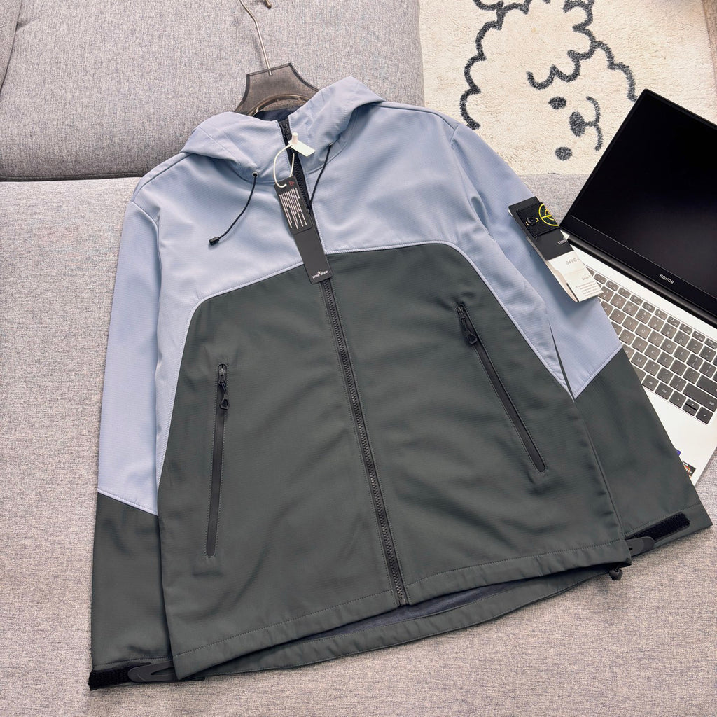 Stone Island Two-Tone Colour-Block Softshell Hooded Jacket with Compass Badge