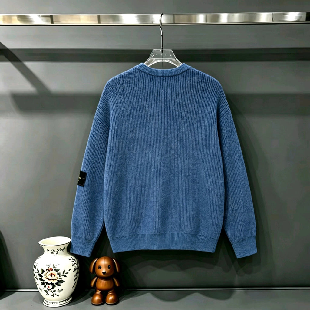Stone Island Compass Badge Chunky Ribbed Crew Neck Knit Sweater - 5 Colors