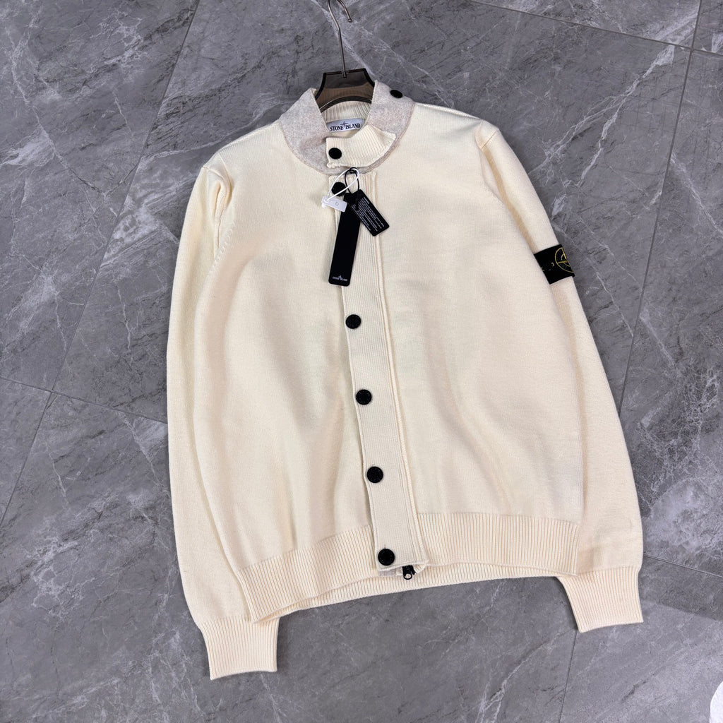 Stone Island Button-Front Knit Cardigan with Compass Badge