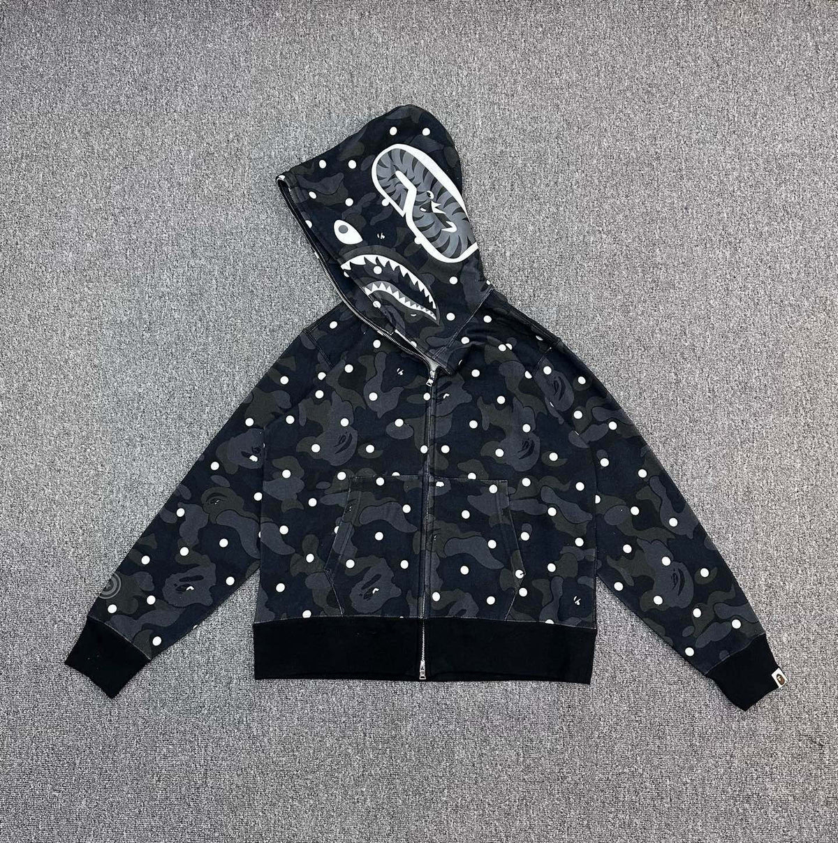 BAPE FW25 Shark Full-Zip Hoodie — Camo Polka Dot