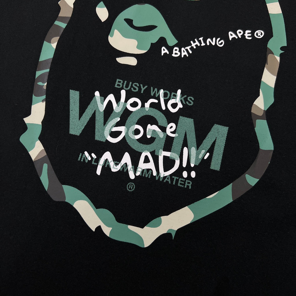 BAPE Busy Works World Gone MAD Woodland Camo WGM Tee Oversized Unisex T-Shirt