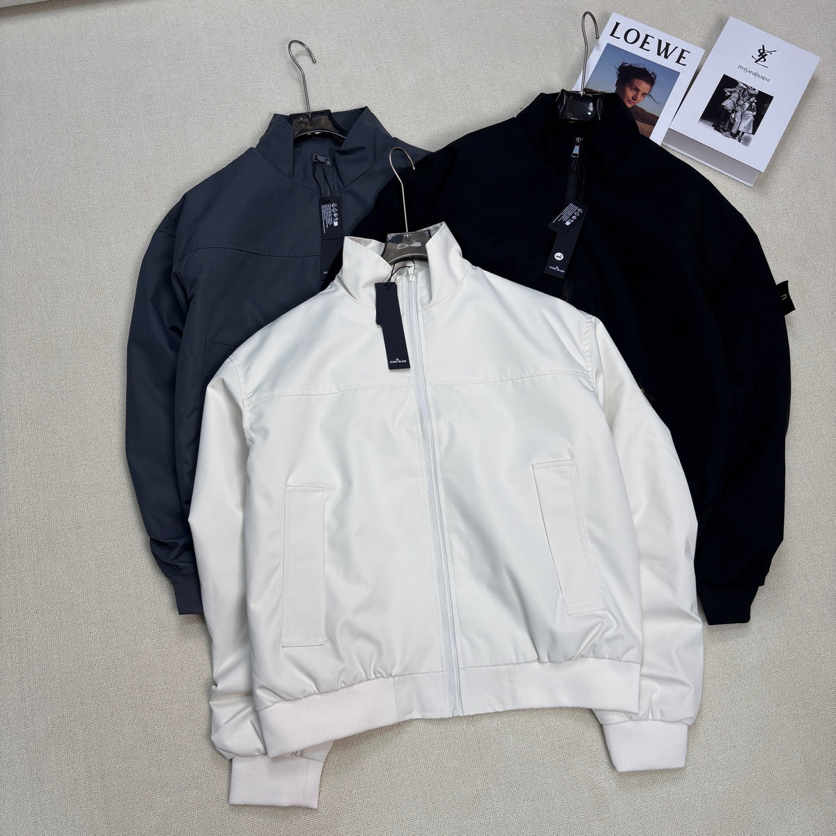 Stone Island Stand Collar Oversized Jacket with Large Patch Pockets and Compass Badge