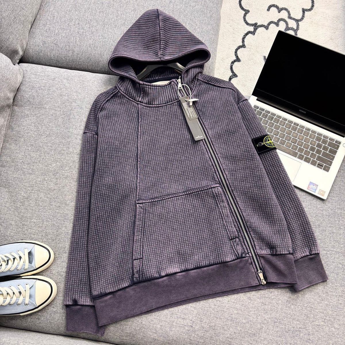 Stone Island Full-Zip Hoodie with Compass Badge