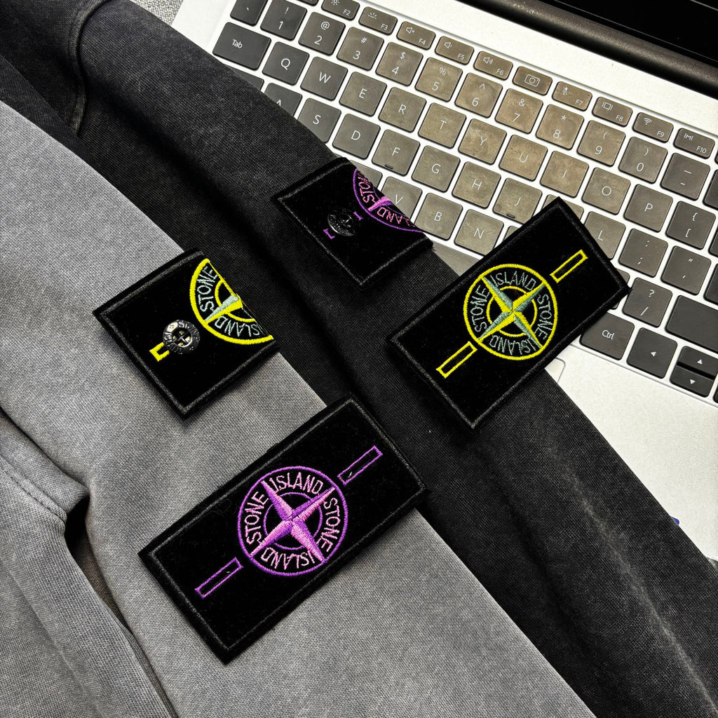 Stone Island Washed Zip-Up Hoodie with Purple Compass Badge