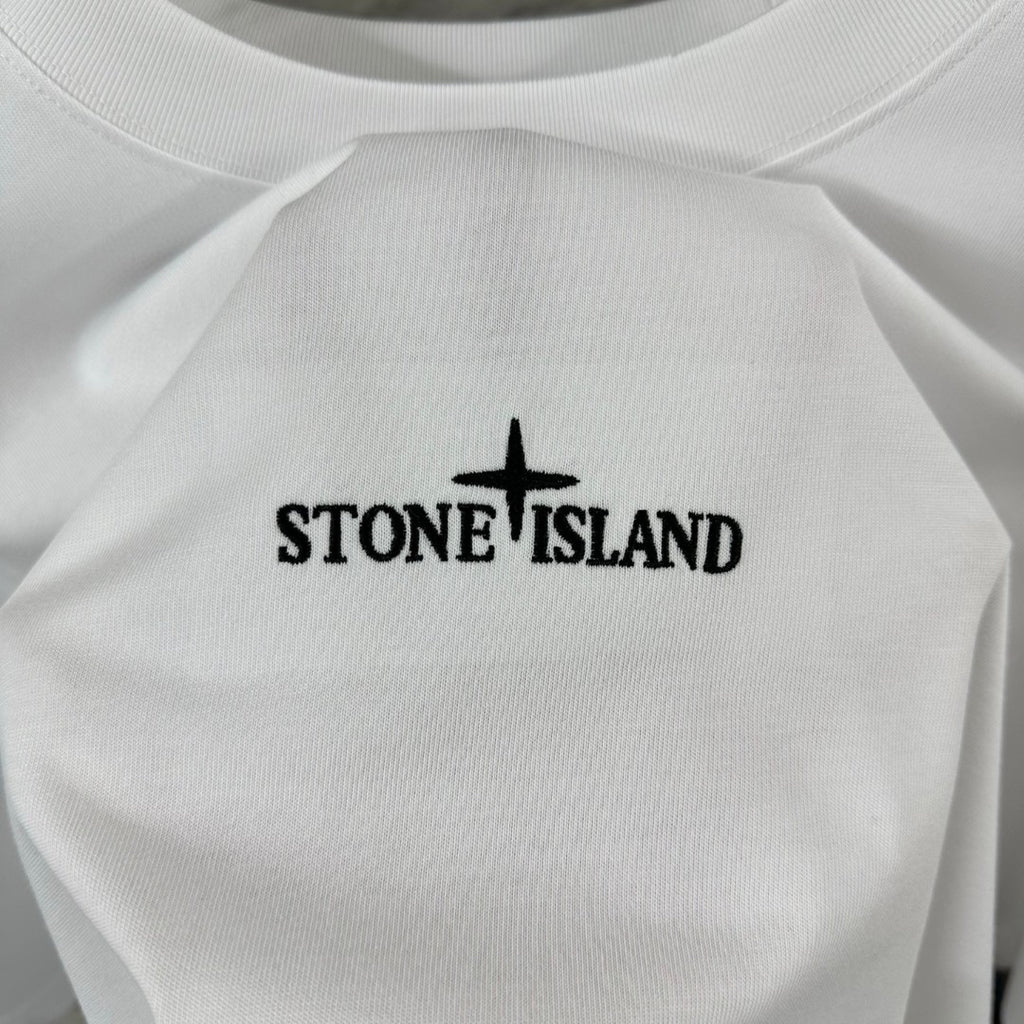 Stone Island Compass Star All-Caps Logo Embroidery T-Shirt - Front Chest and Upper Back Dual Placement