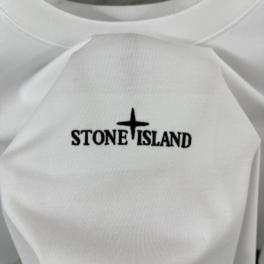 Stone Island Compass Star All-Caps Logo Embroidery T-Shirt - Front Chest and Upper Back Dual Placement