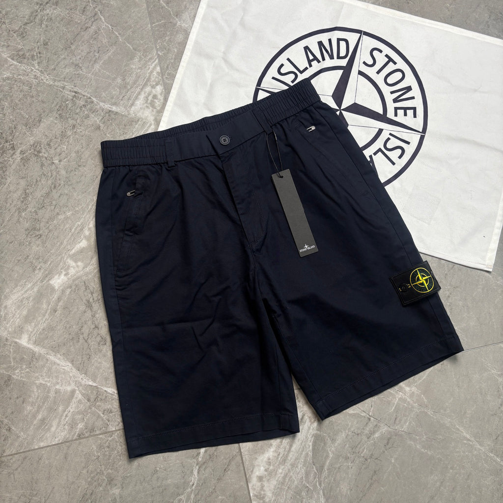 Stone Island Japanese-Style Chino Shorts with Twin Pleats and Compass Badge