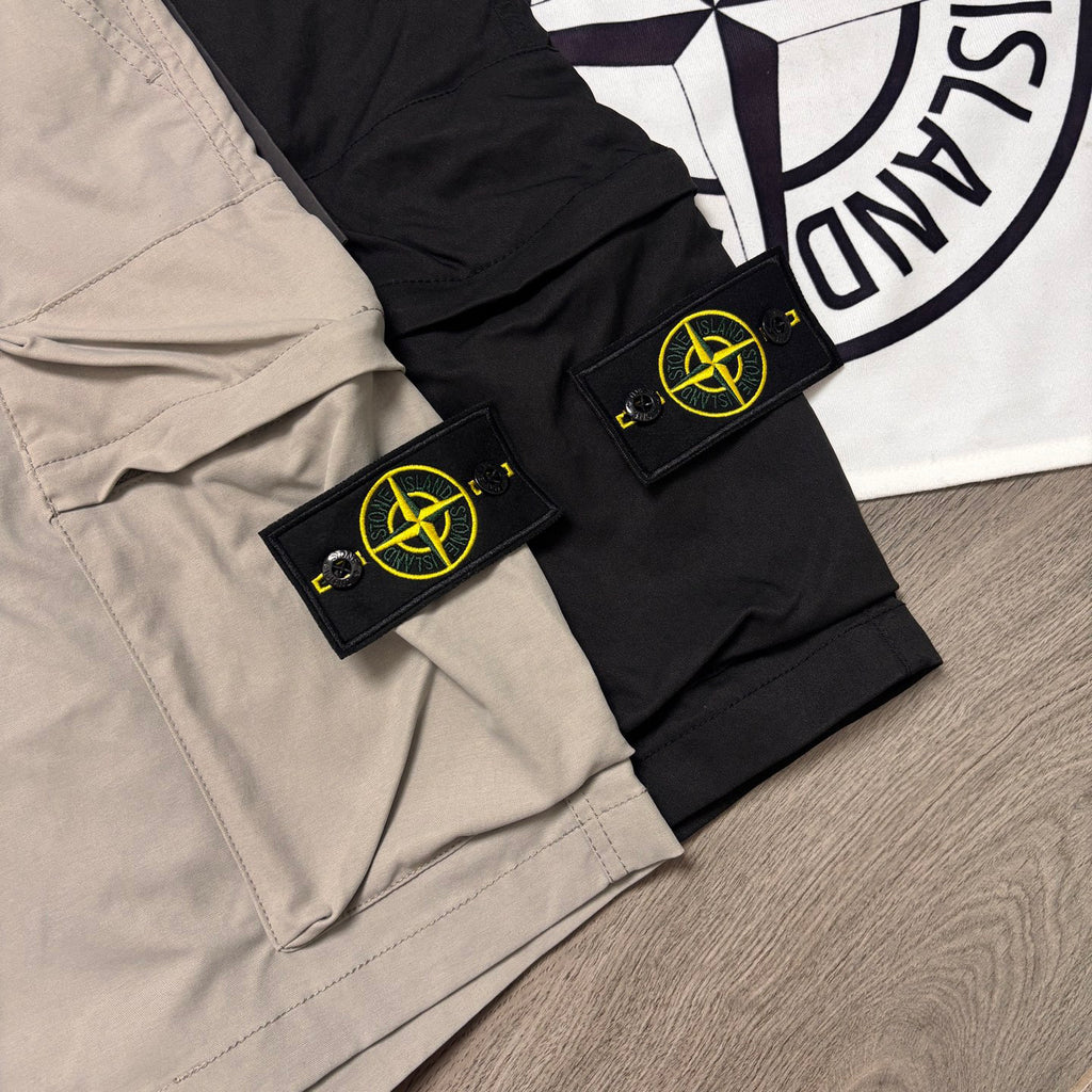 Stone Island Technical Nylon Cargo Shorts with Large Bellows Pockets and Compass Badge