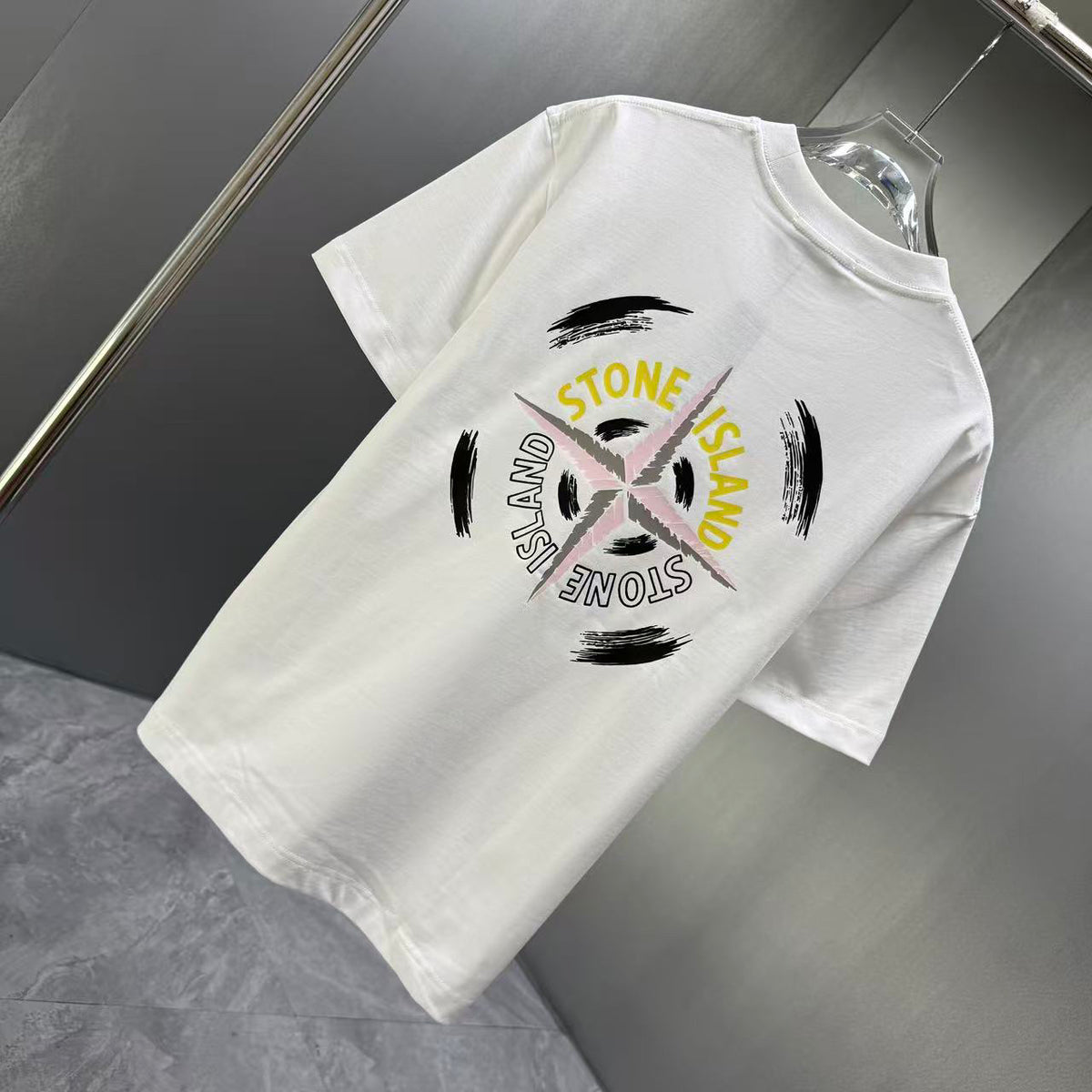 Stone Island Spring–Summer 2026 T-Shirt — Crystalline Prism-Effect Compass Star Print at Right Chest